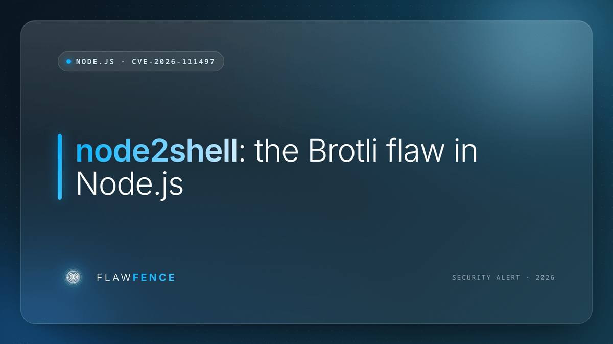 node2shell (CVE-2026-111497): remote code execution in the Node.js Brotli decoder